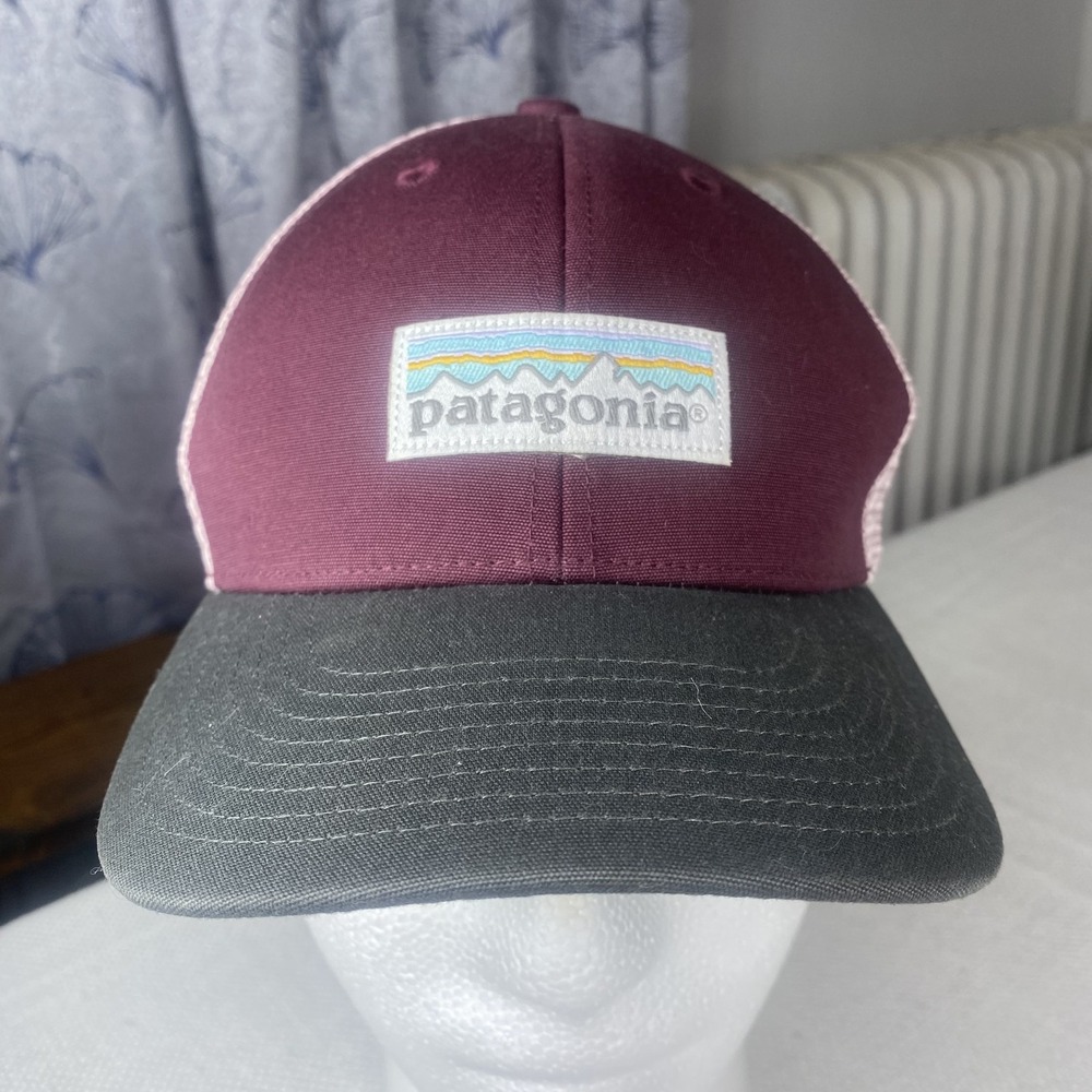 Patagonia Hat Cap Snap Back Trucker Mesh Burgundy Gray Patch Outdoor Mens